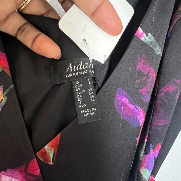 Aidan Mattox Printed Satin Wrap-Front Gown - Picture 9 of 10